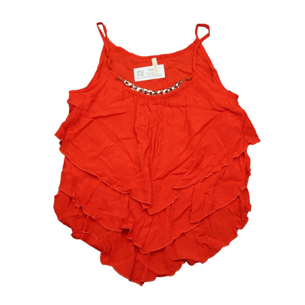 Chocolate Shirt Womens M Orange Sleeveless Round Neck Ruffle Polyester Tank Top